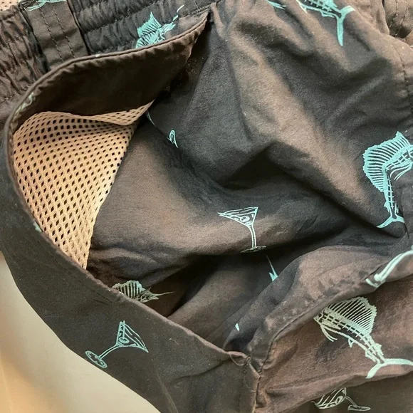COLUMBIA Swim Trunks Black/Turquoise Martini & Marlin Print Size XL - Picture 6 of 8